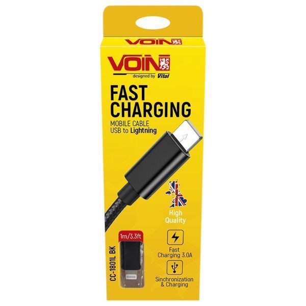 Кабель Voin 1801L USB - Lightning 3А 1m Black (CC-1801L BK) 120311 фото