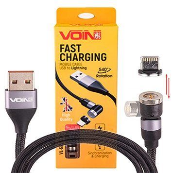 Кабель Voin 6601L USB - Lightning 3,0A 1м магнитный шарнирный Black (VL-6601L BK) 106599 фото