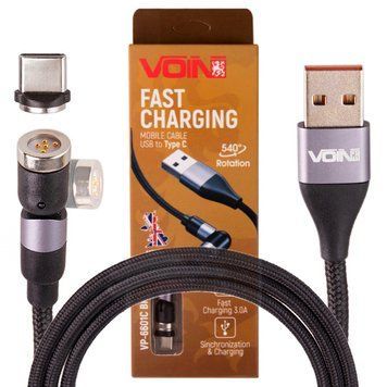 Кабель Voin 6601C USB - Type C 3,0A 1м магнитный шарнирный Black (VP-6601C BK) 106601 фото