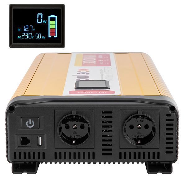 Преобразователь напряжения Pulso ISU-3000 12V-220V 3000W LCD USB-5VDC 2A 2-Розетки (прав. синусоид) 123232 фото