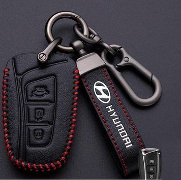 Кожаный чехол для ключа Hyundai 3 кнопки V.2 + брелок с логотипом авто 108879 фото