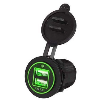 Врезное зарядное устройство 2 USB P-19 DC 12-24V 5V 2,1-1A QC 3.0 Green подсветка 105998 фото