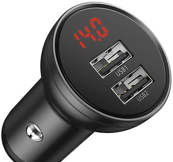 Автомобильное зарядное Baseus Digital Display Dual USB 4.8A Car Charger 24W (CCBX-0G) Black 79133 фото