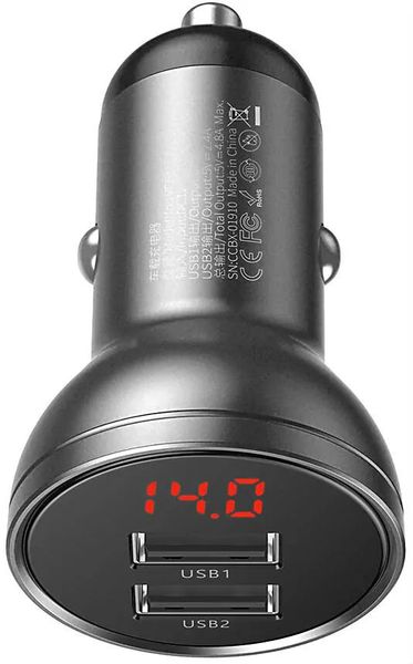 Автомобильное зарядное Baseus Digital Display Dual USB 4.8A Car Charger 24W (CCBX-0G) Black 79133 фото