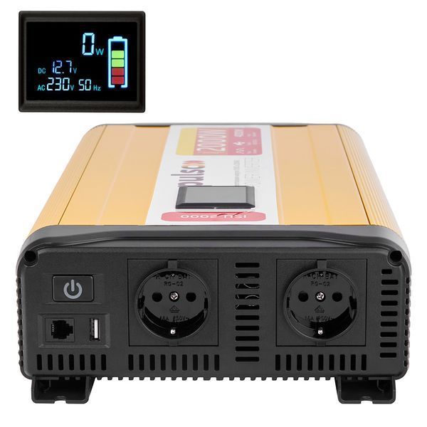 Преобразователь напряжения Pulso ISU-2000 12V-220V 2000W LCD 1USB 2-Розетки (прав. синусоид) 109441 фото