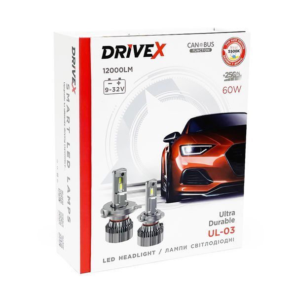 Світлодіодні автолампи DriveX UL-03 H1 60W CAN 12-32V 5500K 12000Lm (2шт.) 121882 фото