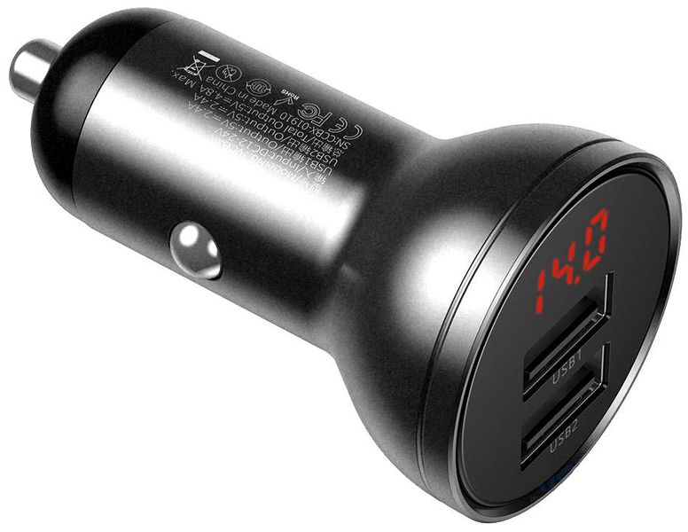 Автомобильное зарядное Baseus Digital Display Dual USB 4.8A Car Charger 24W (CCBX-0G) Black 79133 фото