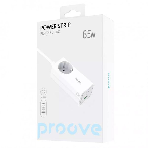 Подовжувач мережевий Proove Power Strip PD-02 65W 2Type-C + 1USB White 124661 фото