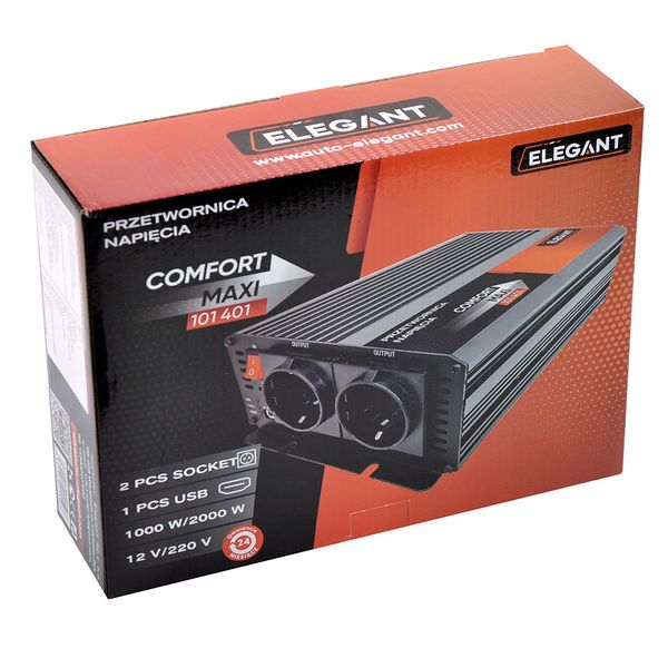 Преобразователь напряжения Elegant 101 401 12V-220V 2000W 1USB 2-Розетки (мод. синусоид) 108265 фото