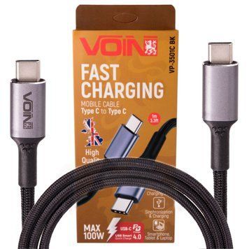 Кабель Voin 3501C Type C - Type C 5А 20V QC4.0 1м Black (VP-3501C BK) 106592 фото