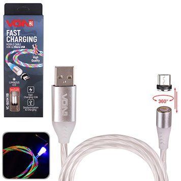 Кабель Voin Multicolor LED USB - MicroUSB 3А 1м магнитный Black (VC-1601M RB) 108624 фото