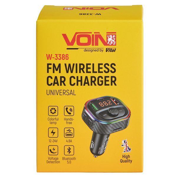 FM модулятор Voin W-3386 2USB 4.8A, 1Type-C 30W (+ вольтметр) Bluetooth 5.3, Hands free 12-24V 123097 фото