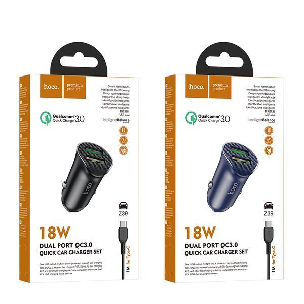 Автомобильное зарядное Hoco Z39 Type-C cable Farsighted dual port QC3.0 car charger set (735089) 105191 фото