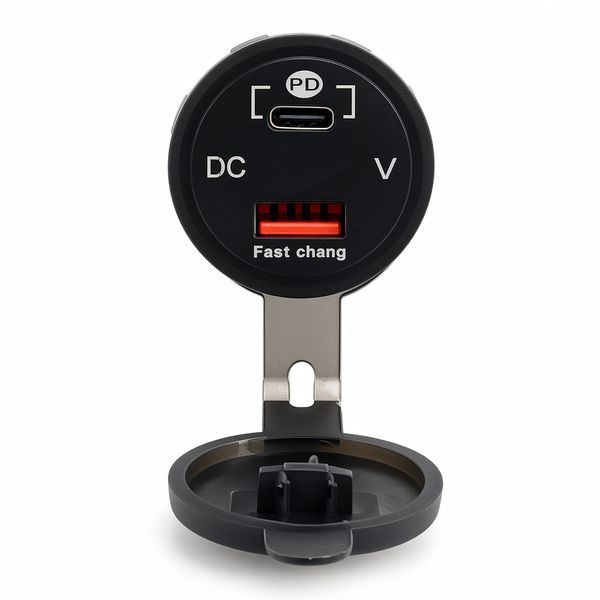 Врізний зарядний пристрій 1 USB + Type-C DC 12-24V (QC 3.0 + PD) Blue підсвічування (Вольтметр) 124338 фото