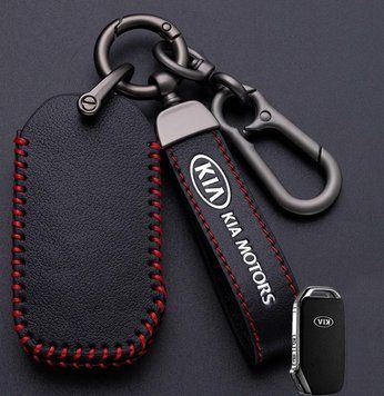 Кожаный чехол для ключа Kia 3 кнопки V.5 + брелок с логотипом авто 108891 фото
