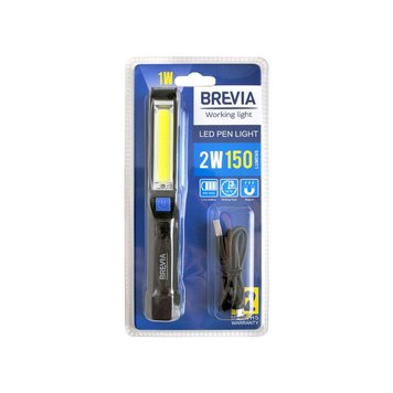 Фонарь ручной светодиодный с магнитом Brevia LED Pen Light 2W COB 1W LED 150lm 900mAh microUSB 11220 94446 фото