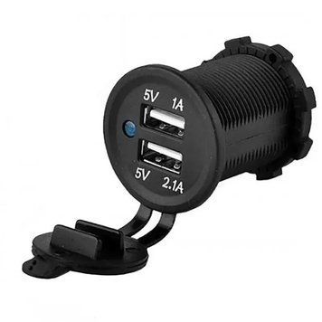 Врезное зарядное устройство 2 USB DC 12-24V 5V 2,1-1A Синий индикатор 105995 фото