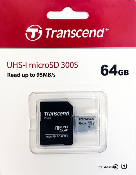 Карта пам'яті Transcend MicroSDXC 64Gb Class 10 + adapter (TS64GUSD300S-A) 61186 фото