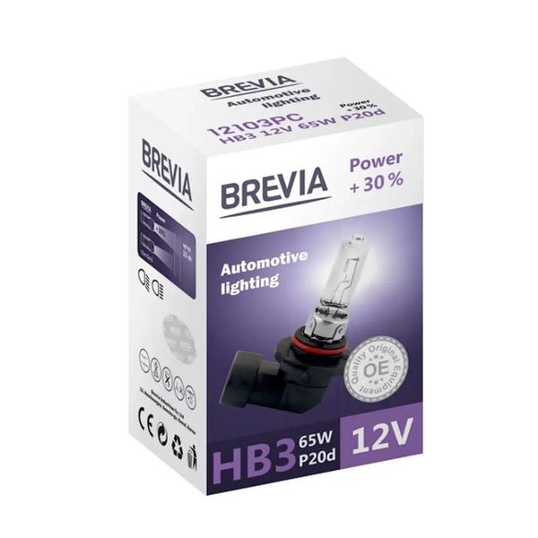 Автолампа Brevia HB3 12V 65W Power +30% (12103PC) 108646 фото