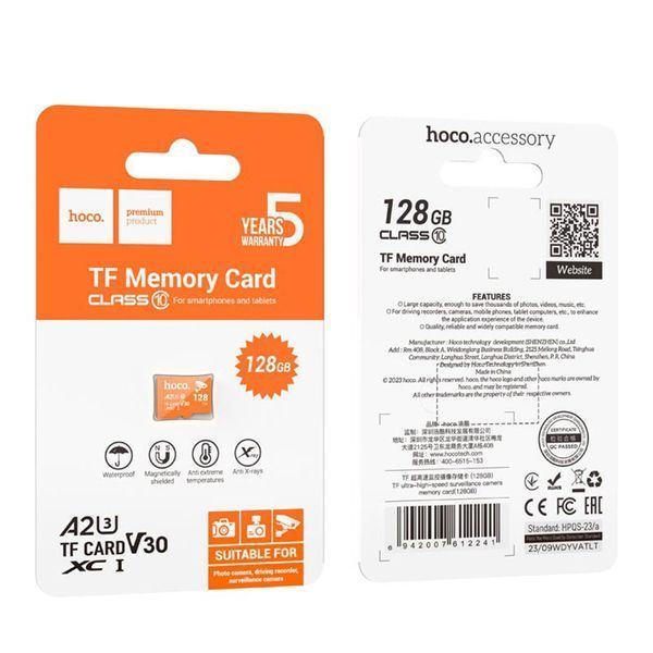 Карта пам'яті Hoco TF Ultra-High-Speed 128GB CL10 surveillance camera memory card Orange 124328 фото