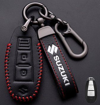 Кожаный чехол для ключа Suzuki 3 кнопки + брелок с логотипом авто 108917 фото
