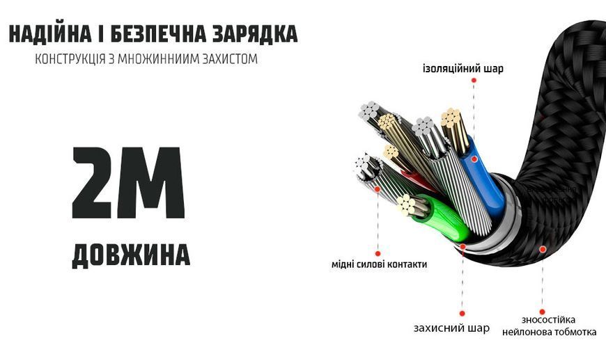 Кабель Voin 6602L BK USB - Lightning 3А 2м магнитный шарнирный Black (быстрая зарядка) (VL-6602L BK) 108631 фото