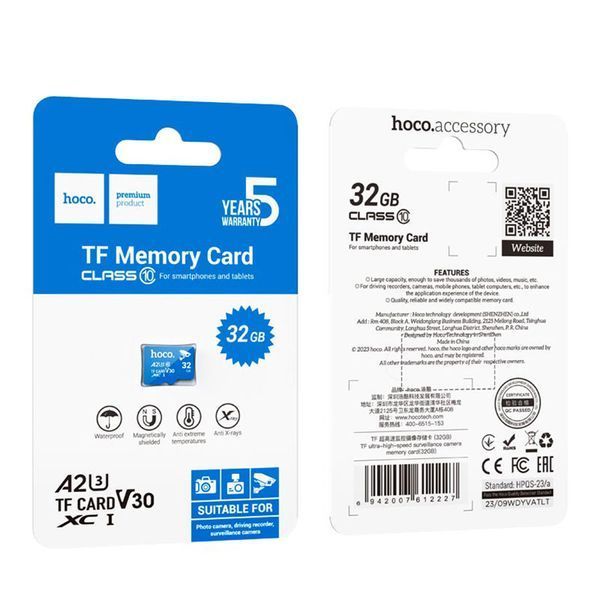 Карта пам'яті Hoco TF Ultra-High-Speed 32GB CL10 surveillance camera memory card Blue 124326 фото