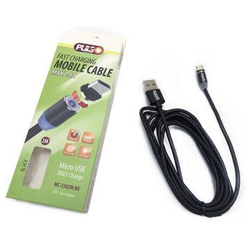 Кабель Pulso 2302M LED Blue USB - MicroUSB 2,4A 2м магнитный Black (MC-2302M BK) 91154 фото