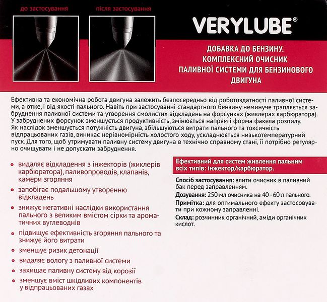 Очиститель топливной системы Verylube ХВ 30024 бензин 250ml 86378 фото