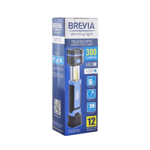 Телескопическая инспекционная лампа Brevia LED 3W COB+1W LED 300lm 2000mAh microUSB 11340 105286 фото