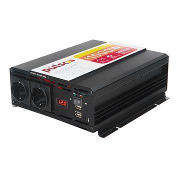 Перетворювач напруги Pulso ISU-1030 12V-220V 1000W 2USB-5V DC 3.1A 2-розетки (прав. синусоїд) 124578 фото