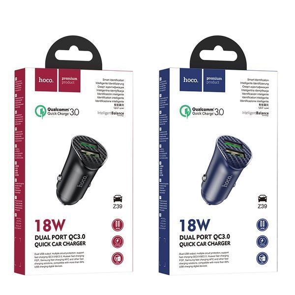Автомобильное зарядное Hoco Z39 Farsighted dual port QC3.0 car charger 2USB, QC3.0, 3A 18W (735027) 105190 фото
