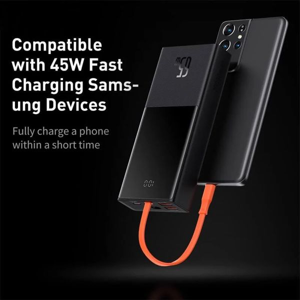 Повербанк Baseus Elf Digital Display Fast Charging 20000mAh 2USB 1Type-C + Type-C Cable 65W 5A (PPJL000001) Black 109758 фото