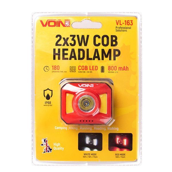 Налобний ліхтар VOIN VL-163 2x3W-COB (W/R)+3W XPE АКБ 800mAh 104087 фото