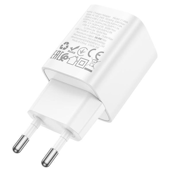 Мережевий зарядний пристрій Hoco Charm charger C149A 1USB + 1Type-C 30W 3A PD-QC White 124663 фото