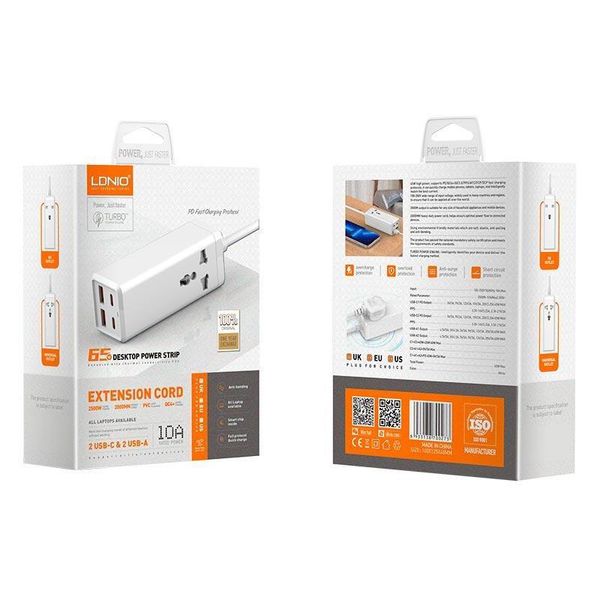 Удлинитель сетевой Ldnio SC1418 2USB 2Type-C 1Sockets QC-PD 65W-10A 2m EU Plug White 107613 фото