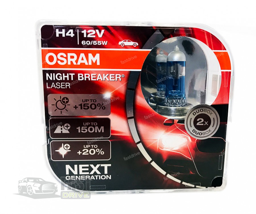 Osram Автолампы Osram Night Breaker Laser H4 +150 (duobox) 64193NL