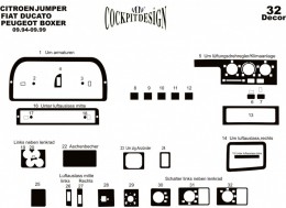 Декоративные накладки на панель Citroen Jumper 1995-2002 (к-т 32 шт.) Карбон Meric