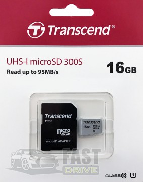 Transcend   Transcend MicroSDHC 16Gb Class 10 + adapter (TS16GUSD300S-A)