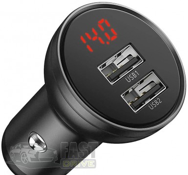 Baseus   Baseus Digital Display Dual USB 4.8A Car Charger 24W (CCBX-0G) Black