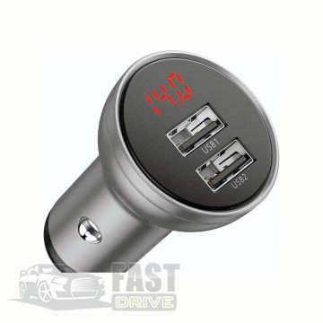 Baseus   Baseus Digital Display Dual USB 4.8A Car Charger 24W (CCBX-0S) Silver