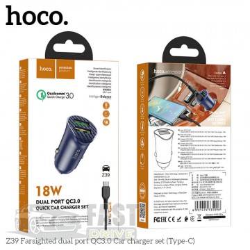 Hoco   Hoco Z39 Type-C cable Farsighted dual port QC3.0 car charger set (735089)