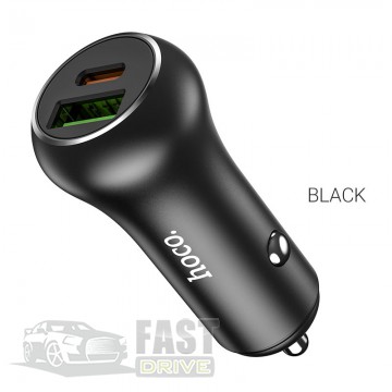 Hoco   HOCO Resolute car charger Z38 1USB 1Type-C, QC PD, 3A, 38W (black)