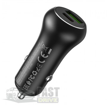 Hoco   HOCO Resolute car charger Z38 1USB 1Type-C, QC PD, 3A, 38W (black)