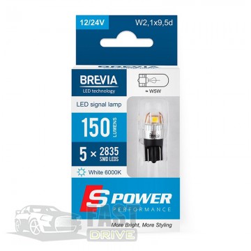 Brevia   Brevia S-Power W5W 5x2835SMD 12-24V 6000K 150Lm CANbus White (10208X2)